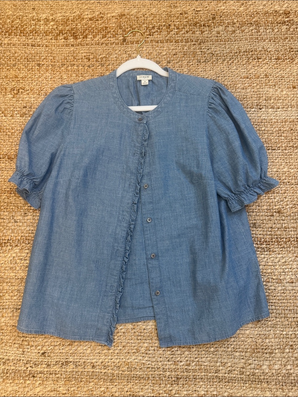 J. Crew Light Blue Chambray Puff Sleeve Button-Front Shirt